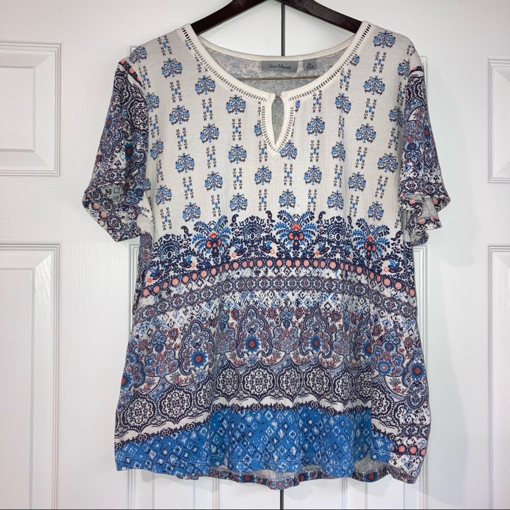 Jason Maxwell Paisley Boho Short Sleeve Blouse XL